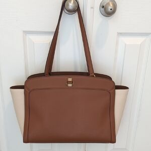 Kate Spade Color-Blocked Pebbled Leather Tote Brown and Cream
